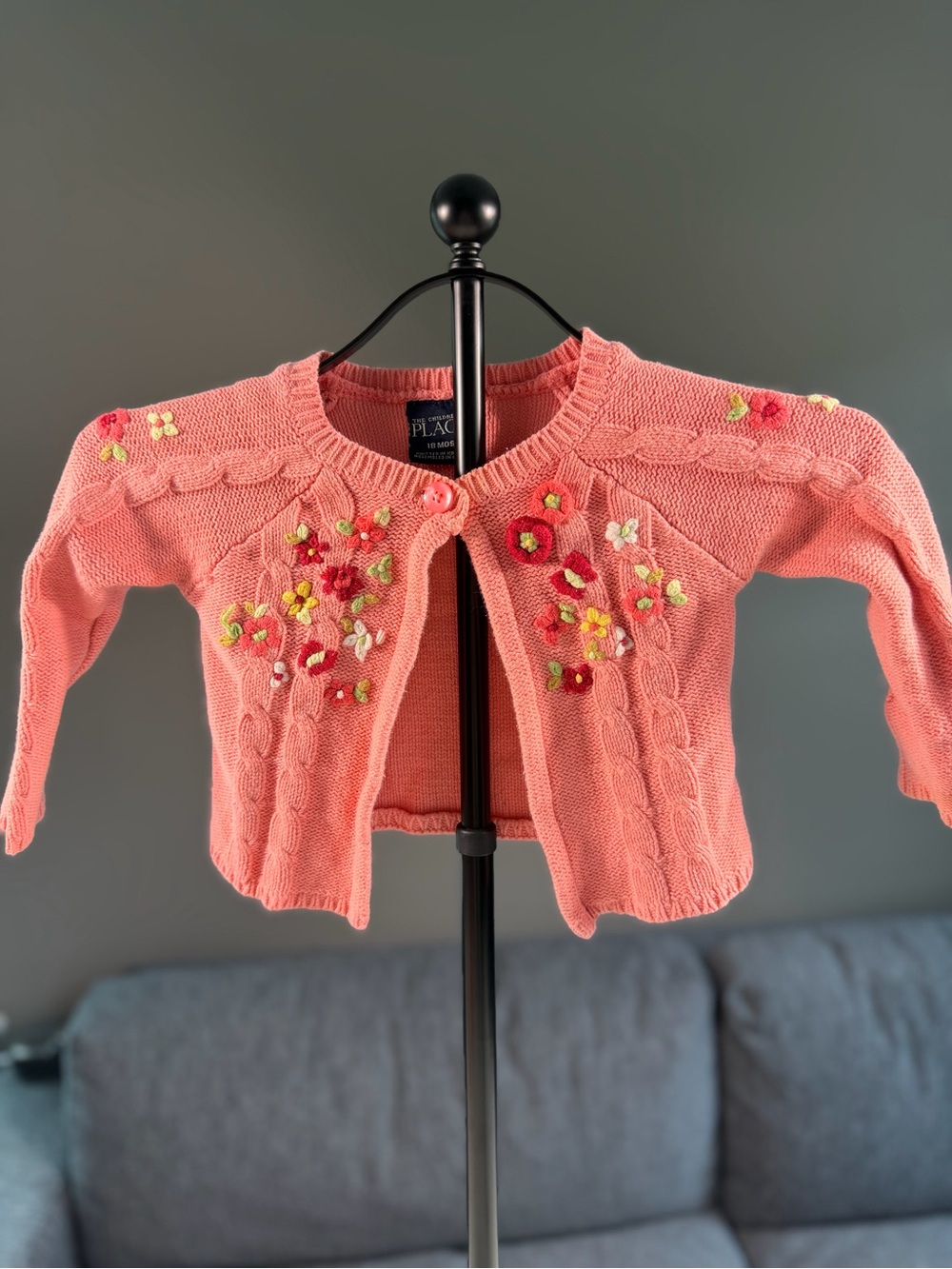 The Children’s Place 18M Pink Floral Embroidered Cable Knit Cardigan